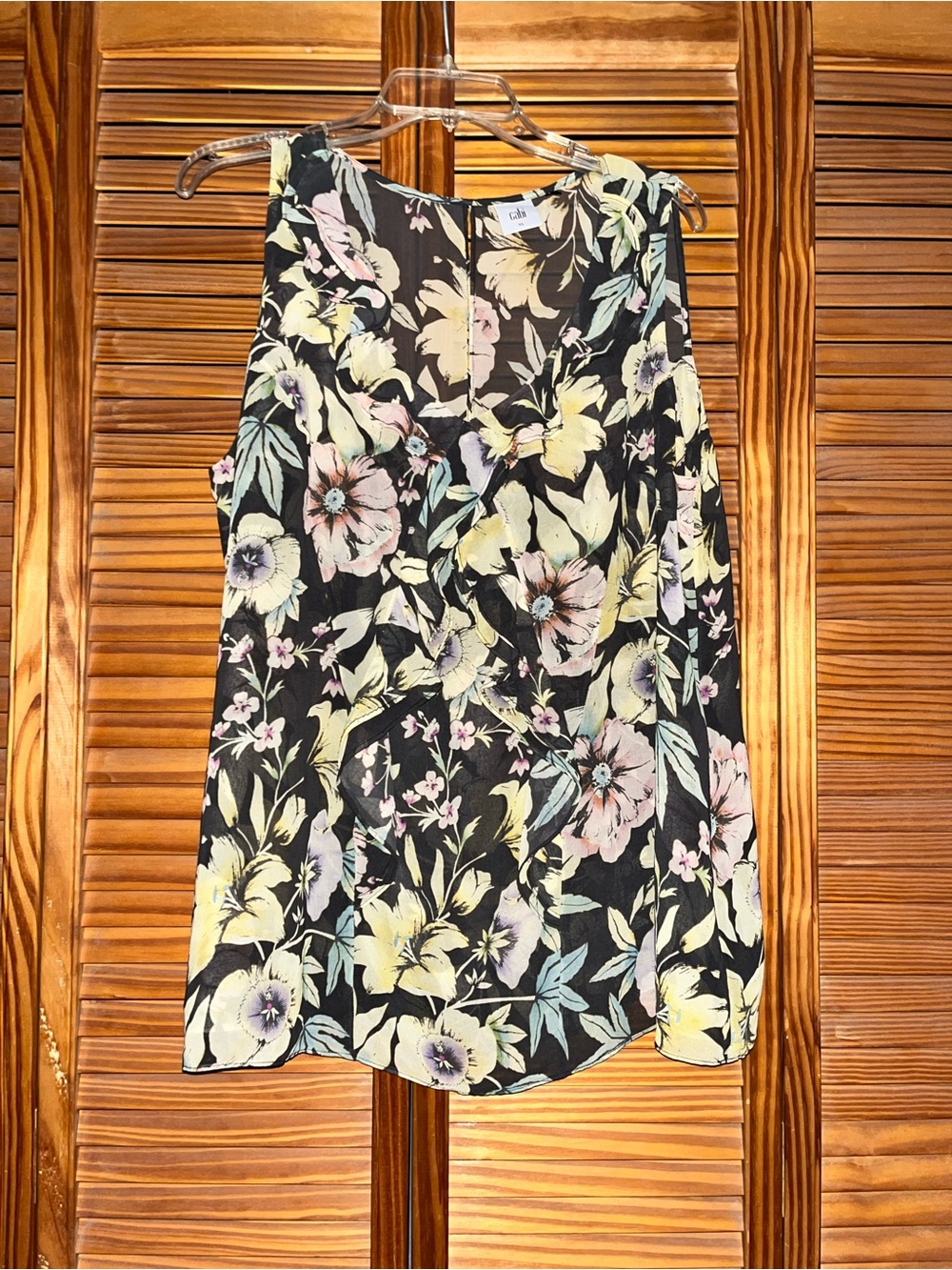 CAbi Floral Print Ruffled XL Chiffon Sleeveless Blouse Style 3265